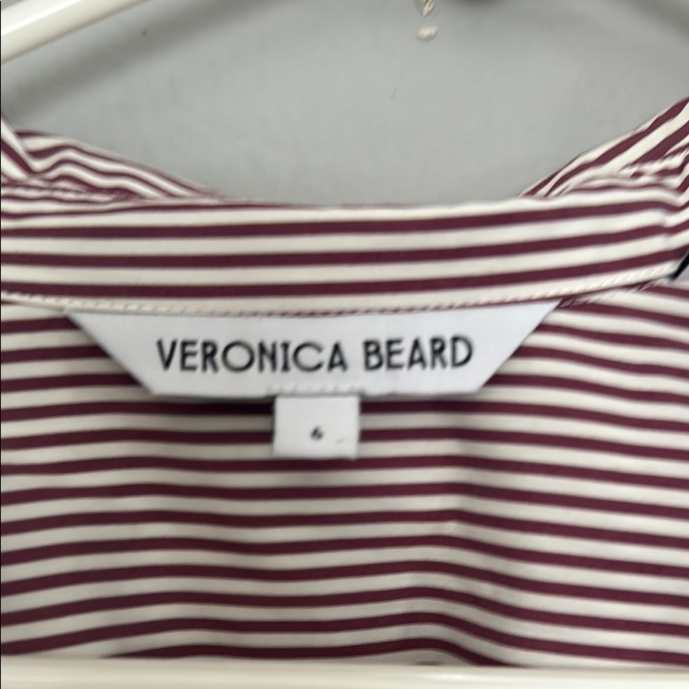 Veronica Beard jacinda Striped High Low Dress - Red White belted shirtdress - Picture 3 of 10